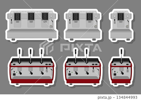 Illustration on theme big colored set different types coffee machine Illustration on theme big colored set different types coffee machine 134844993