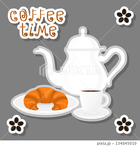 Vector illustration logo for white ceramic cup of hot coffee 134845010