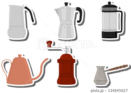 big colored set different types maker kettle big colored set different types maker kettle 134845027
