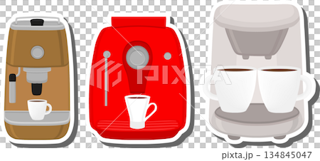 big colored set different types coffee machine 134845047