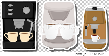 big colored set different types coffee machine 134845048