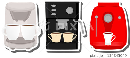big colored set different types coffee machine big colored set different types coffee machine 134845049