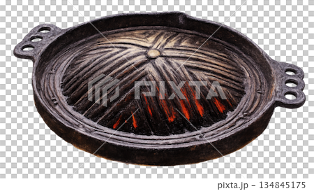 ジンギスカン鍋の俯瞰イラスト 134845175