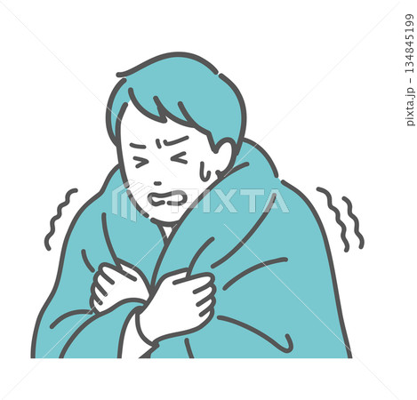 寒気でガタガタ震える男性のイラスト 134845199