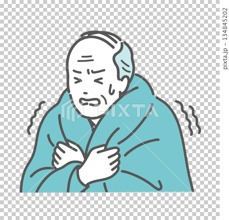 寒気でガタガタ震える高齢男性のイラスト 134845202