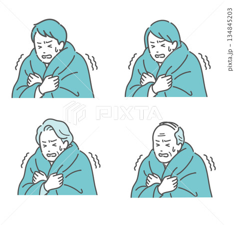 寒気で震える人々のイラストセット（男女・高齢者） 134845203