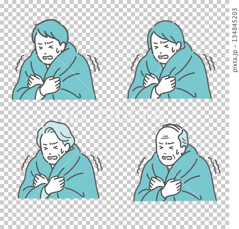 Illustration set of people shivering from the cold (men, women, elderly people) Illustration set of people shivering from the cold (men, women, elderly people) 134845203
