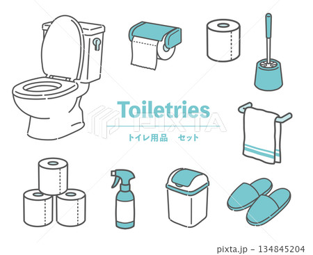 トイレ用品・掃除用具のイラストセット 134845204