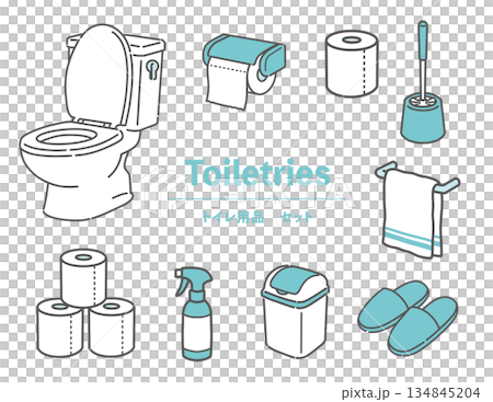 トイレ用品・掃除用具のイラストセット 134845204