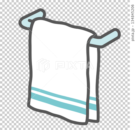Illustration of a towel hanging on a towel rack Illustration of a towel hanging on a towel rack 134845206