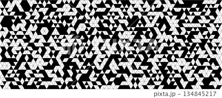 Triangle mosaic pattern, random fill, stark contrast, bold vibe. Abstract geometry triangular texture for tech, data, coding. Use for wallpaper, packaging, branding, web, print. Vector illustration Triangle mosaic pattern, random fill, stark contrast, bold vibe. Abstract geometry triangular texture for tech, data, coding. Use for wallpaper, packaging, branding, web, print. Vector illustration 134845217