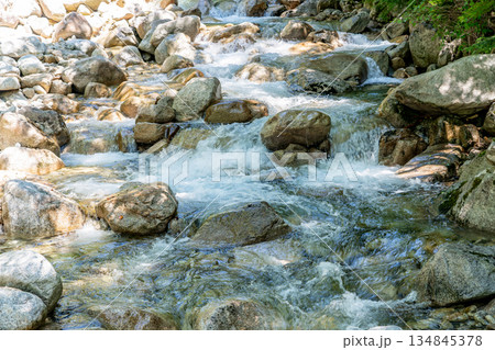 槍沢登山道から見る一ノ俣の渓流　槍ヶ岳登山 134845378