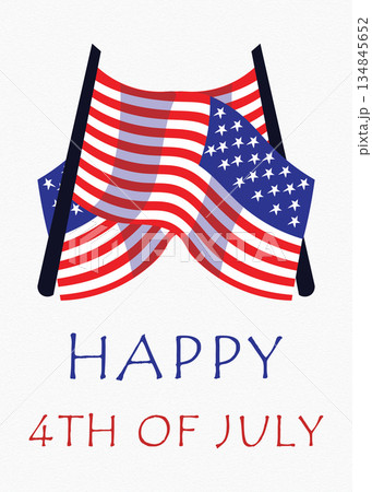 Happy Fourth of July with American Flags waving in the wind Happy Fourth of July with American Flags waving in the wind 134845652