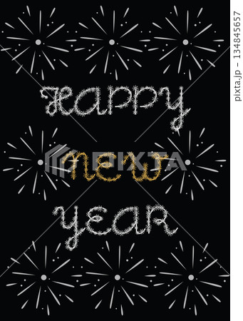 Happy New Year Celebration with Sparkling Fireworks on Black Background 134845657