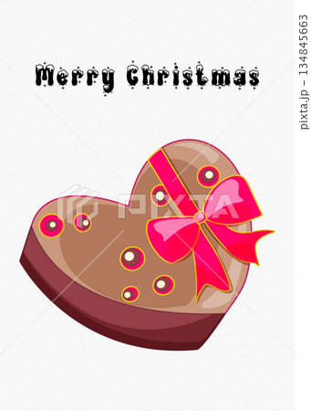 Festive Merry Christmas greeting with heart shaped chocolate gift box 134845663