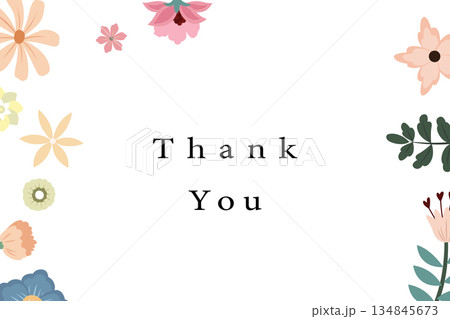 Thank You Floral Card with Pastel Flowers Border Design 134845673