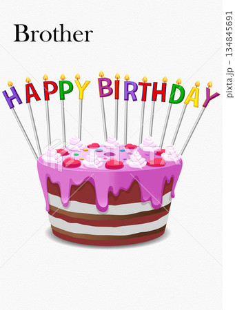 Happy birthday brother with delicious cake and colorful candles vector illustration Happy birthday brother with delicious cake and colorful candles vector illustration 134845691