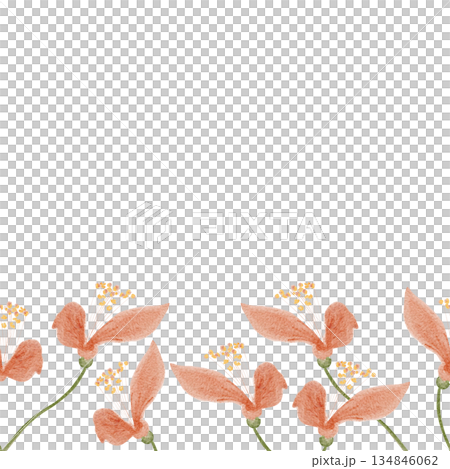 Seamless watercolor floral border, peach blossoms, delicate stems along the bottom edge on white background. Elegant botanical design for wedding stationery, invitations, packaging, textiles and decor Seamless watercolor floral border, peach blossoms, delicate stems along the bottom edge on white background. Elegant botanical design for wedding stationery, invitations, packaging, textiles and decor 134846062