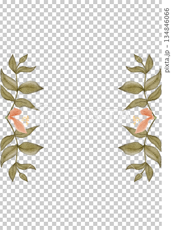 Floral frame vertical border, peach blossoms, green leaves, watercolor hand-painted illustration isolated on white, botanical design ideal for wedding stationery, invitations, greeting cards, branding Floral frame vertical border, peach blossoms, green leaves, watercolor hand-painted illustration isolated on white, botanical design ideal for wedding stationery, invitations, greeting cards, branding 134846066