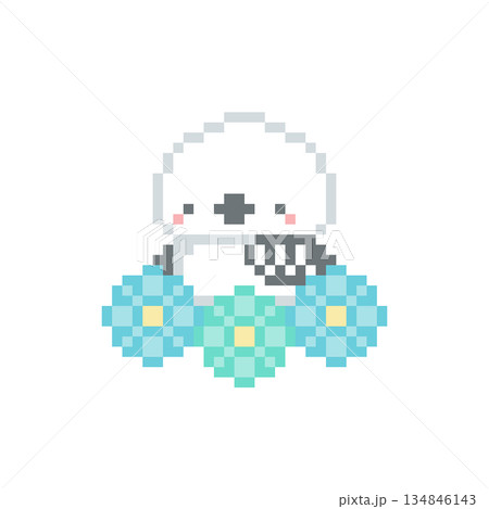 水色の花とシマエナガのドット絵 水色の花とシマエナガのドット絵 134846143