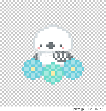 水色の花とシマエナガのドット絵 水色の花とシマエナガのドット絵 134846143
