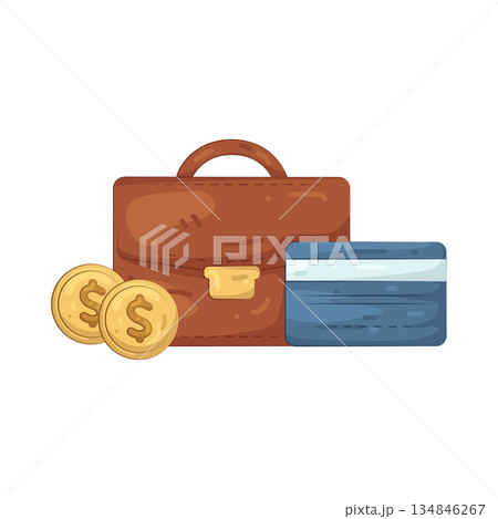 Illustration of Briefcase with Coins and Credit Card Illustration of Briefcase with Coins and Credit Card 134846267
