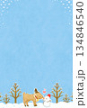 手描き風のトナカイと雪だるまの雪景色のはがき 134846540