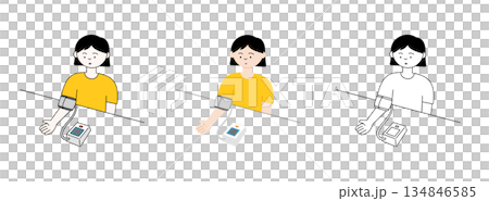 圖:一位年輕女性在家中使用血壓計測量血壓。圖片展現了健康管理和自我照顧的場景。 圖:一位年輕女性在家中使用血壓計測量血壓。圖片展現了健康管理和自我照顧的場景。 134846585