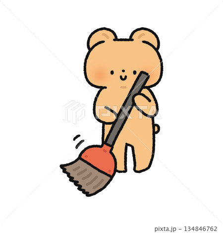 箒で掃除するクマ 箒で掃除するクマ 134846762