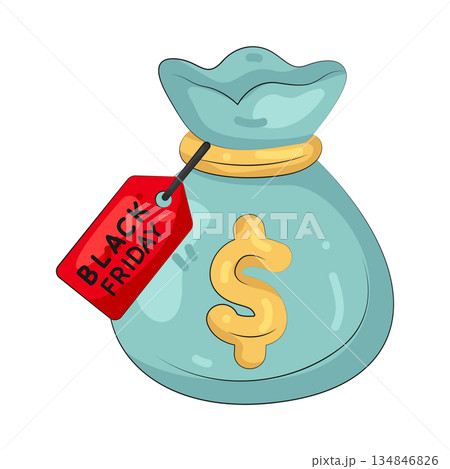 Illustration of money bag with black friday tag Illustration of money bag with black friday tag 134846826