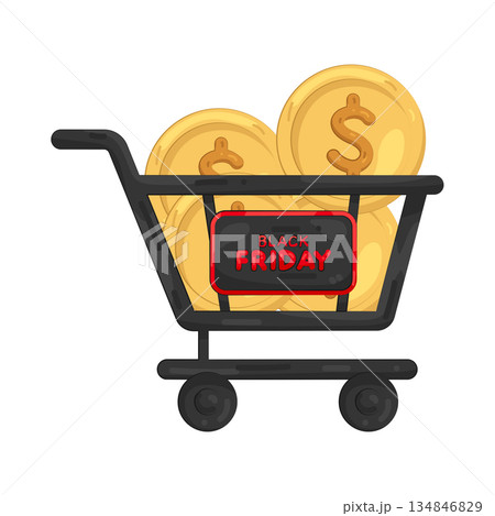 Illustration of coins in the Black Friday cart Illustration of coins in the Black Friday cart 134846829