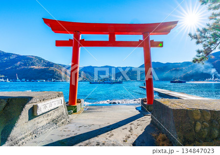 諸口神社 鳥居と駿河湾と富士山 「沼津市戸田」 諸口神社 鳥居と駿河湾と富士山 「沼津市戸田」 134847023