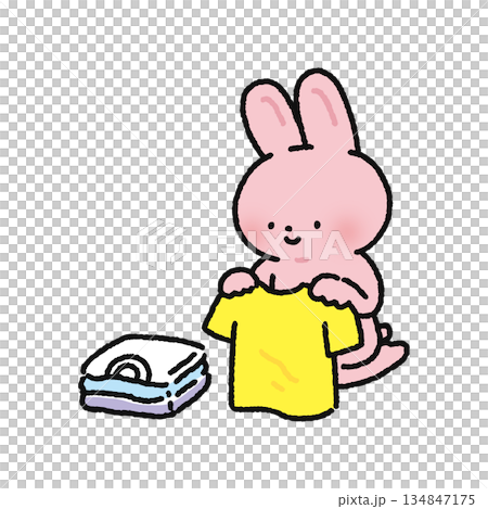 Rabbit folding laundry 134847175