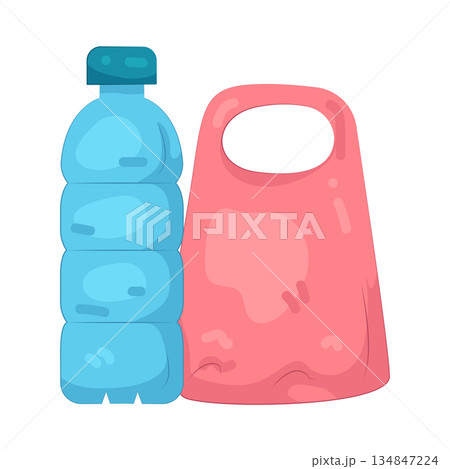 Illustration of plastic bag and plastic bottle 134847224