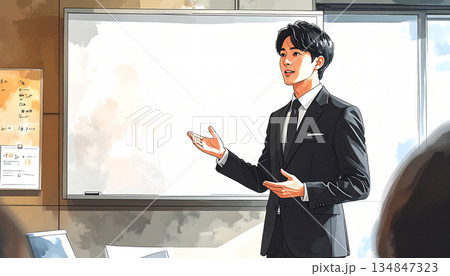 ホワイトボードの前で説明するビジネスマン 134847323