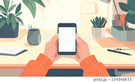 お家でスマホを触る手元（生成AI) 134848633