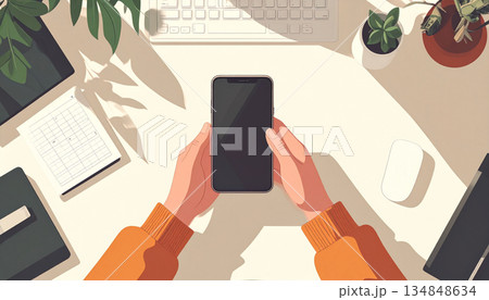 お家でスマホを触る手元（生成AI) 134848634