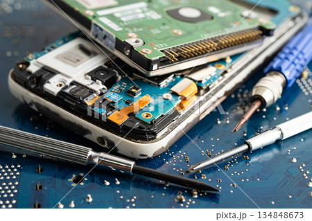 Repairing and upgrade circuit mainboard of notebook, electronic, computer hardware and technology. Repairing and upgrade circuit mainboard of notebook, electronic, computer hardware and technology. 134848673