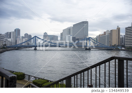 芭蕉庵史跡展望庭園から見える隅田川と清洲橋 芭蕉庵史跡展望庭園から見える隅田川と清洲橋 134849539