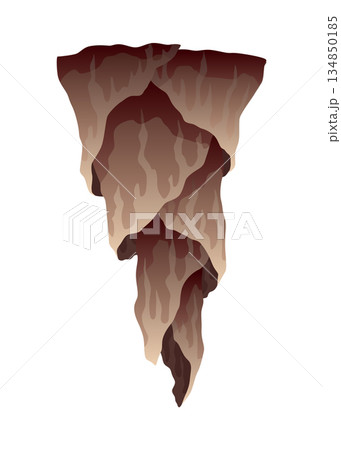 Stalactite. Icicle shaped hanging mineral formations in cave. Nature brown limestone, material stone icon. Natural growth geology formations 134850185