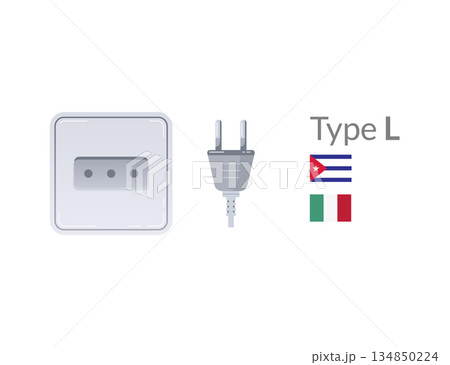 Type L Power Plug and Socket, commonly used in Cuba and Italy for various devices and appliances 134850224