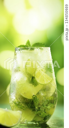 Refreshing mojito cocktail drink with lime and mint 134850989