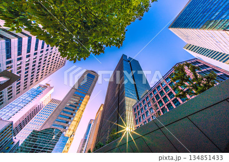 日本の東京都市景観珍景。奇跡の反射光…年末の大手町。冬晴れ…未来へ、希望の光へ＝令和7年12月28日 134851433