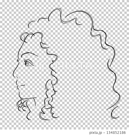自由奔放で個性的な女性の横顔 線画 パーマ 134852186