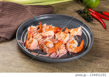 Shrimp cocktail with salad and sauce 134852191