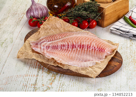 Raw Tilapia fish fillet slice Raw Tilapia fish fillet slice 134852213