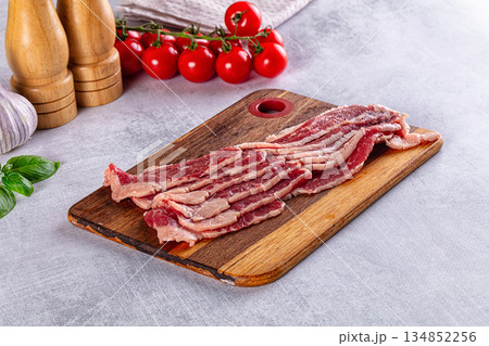 Raw beef marble bacon slices Raw beef marble bacon slices 134852256