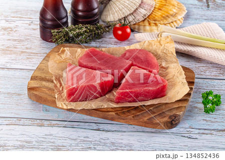 Raw tuna steak for cooking Raw tuna steak for cooking 134852436