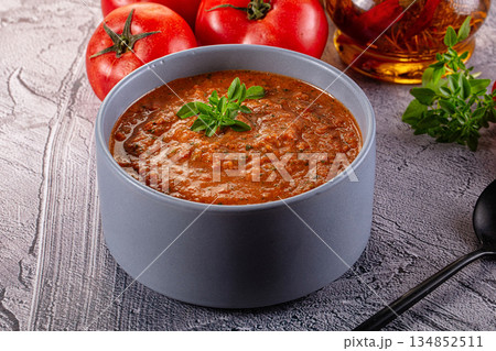 Gazpacho - cold Spanish tomato soup 134852511