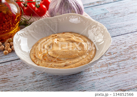 Organic homemade hummus creamy snack Organic homemade hummus creamy snack 134852566